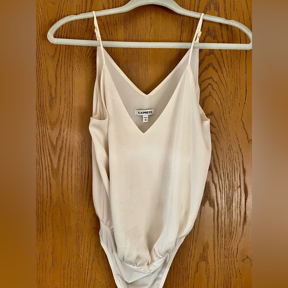 Cream silk bodysuit tank top